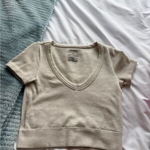 wild fable Cream Ribbed V-Neck Crop Top